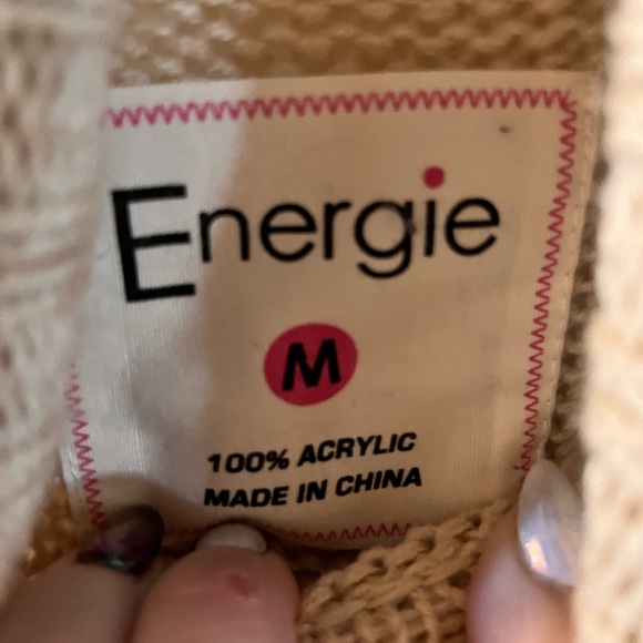 Sweater mini dress cream with red Pom Pom tie and ski  pattern Size medium - Picture 4 of 4